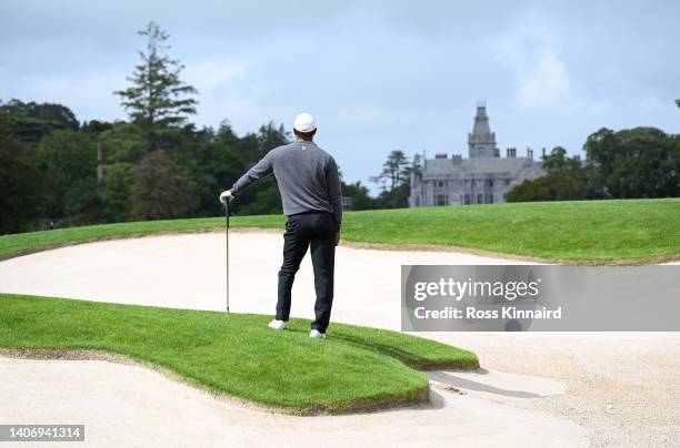 Tiger Woods of United States prepares to play his second shot at the 9th hole during Day Two of the JP McManus Pro-Am at Adare Manor on July 05, 2022...