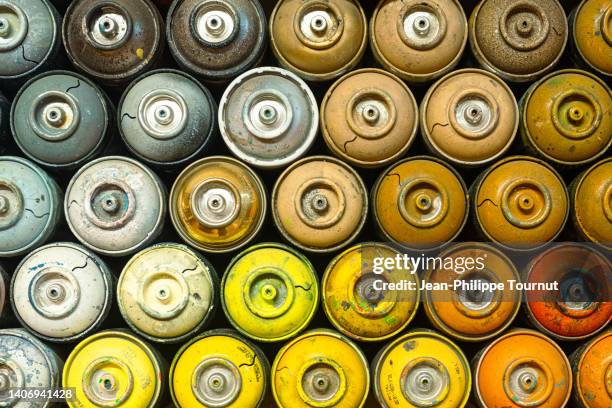 colorful background - stack of spray paint - streetart foto e immagini stock