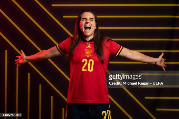 Andrea Pereira of Spain poses for a portrait during the official UEFA Women's Euro England 2022 portrait session at on July 04, 2022 in Marlow,...
