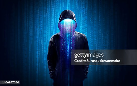 Faceless hackers and malware hackers use laptops with dangerous digital code on binary code background. Faceless hackers and malware hackers use laptops with dangerous digital code on binary code background.