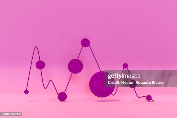 3d render of line shaped ascending graph with abstract circles, purple color - circle graph foto e immagini stock