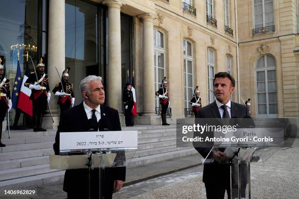 Meeting between the president of France and the prime minister of Israel, at the Elysee Palace. Yair Lapid , Israeli prime minister, and Emmanuel...