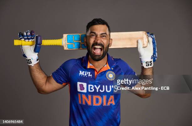 Dinesh Karthik of India poses during a portrait session at The Rose Bowl on July 05, 2022 in Southampton, England.
