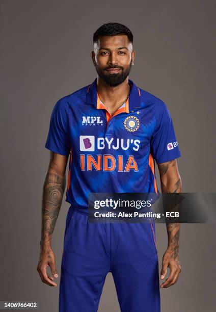 Hardik Pandya of India poses during a portrait session at The Rose Bowl on July 05, 2022 in Southampton, England.