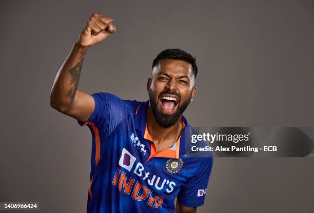 Hardik Pandya of India poses during a portrait session at The Rose Bowl on July 05, 2022 in Southampton, England.