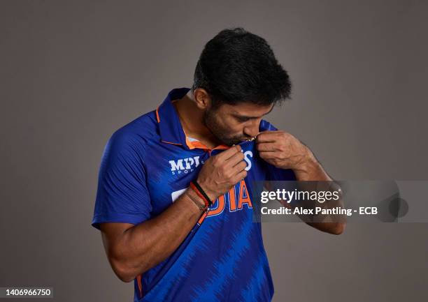 Rahul Tripathi of India poses during a portrait session at The Rose Bowl on July 05, 2022 in Southampton, England.