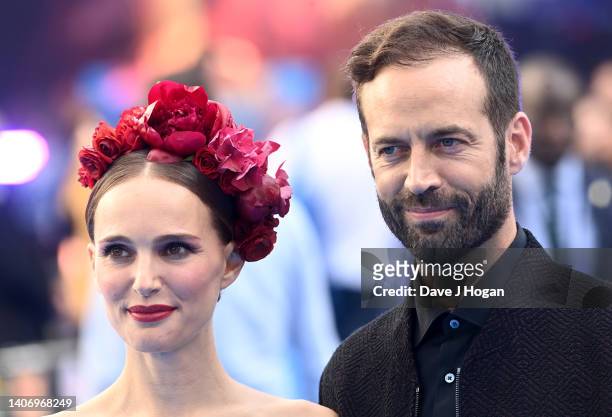 Natalie Portman and husband Benjamin Millepied attend the UK Gala screening of "Thor: Love and Thunder" on July 05, 2022 in London, England.