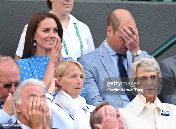 Catherine, Duchess of Cambridge and Prince William, Duke of Cambridge attend day 9 of the Wimbledon Tennis Championships at All England Lawn Tennis...