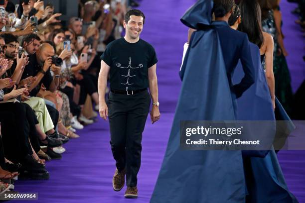 French fashion designer, Alexis Mabille walks the runway at the end of the Alexis Mabille Haute Couture Fall Winter 2022 2023 show as part of Paris...