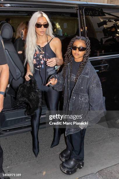 Kim Kardashian and North West are seen during Paris Fashion Week on July 05, 2022 in Paris, France.