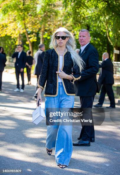 Sarah Harris seen wearing wide leg denim jeans, blazer outside Chanel ...