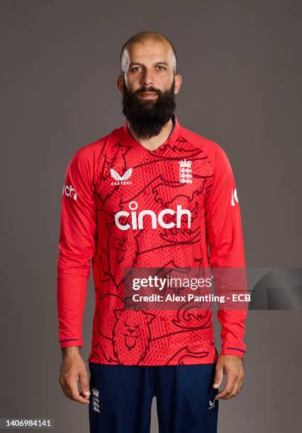 Moeen Ali of England poses during a portrait session at The Rose Bowl on July 05, 2022 in Southampton, England.