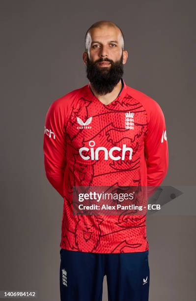 Moeen Ali of England poses during a portrait session at The Rose Bowl on July 05, 2022 in Southampton, England.