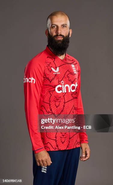 Moeen Ali of England poses during a portrait session at The Rose Bowl on July 05, 2022 in Southampton, England.