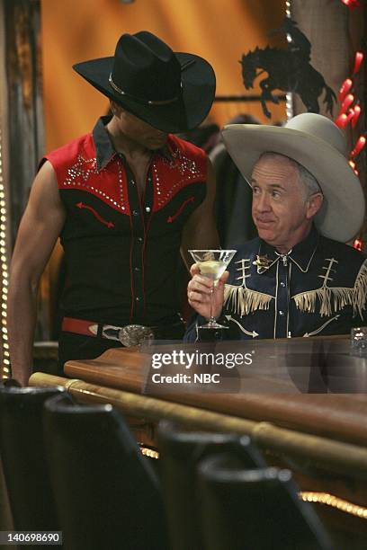 Cowboys and Iranians" Episode 17 -- Pictured: Brian A. Setzer as Benji, Leslie Jordan as Beverley Leslie -- Photo by: Chris Haston/NBCU Photo Bank