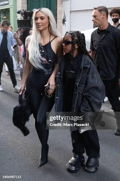 Kim Kardashian and North West are seen during Paris Fashion Week on July 05, 2022 in Paris, France.