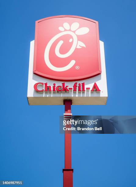 Chick-fil-A restaurant sign is seen on July 05, 2022 in Houston, Texas. According to an annual survey produced by the American Customer Satisfaction...