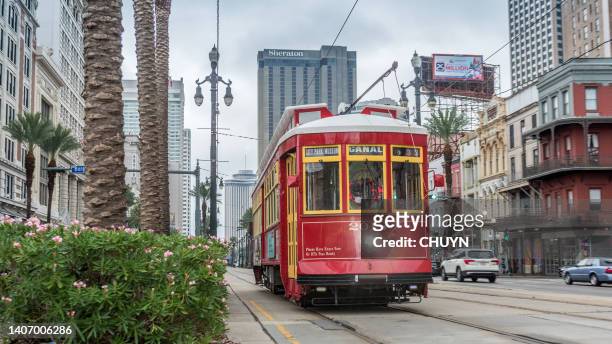 red memories - new orleans streetcar stock pictures, royalty-free photos & images