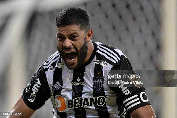 Hulk of Atletico Mineiro celebrates after scoring the first goal of his team during a Copa Libertadores round of sixteen second leg match between...