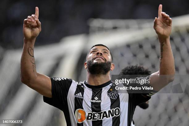 Hulk of Atletico Mineiro celebrates after scoring the first goal of his team during a Copa Libertadores round of sixteen second leg match between...