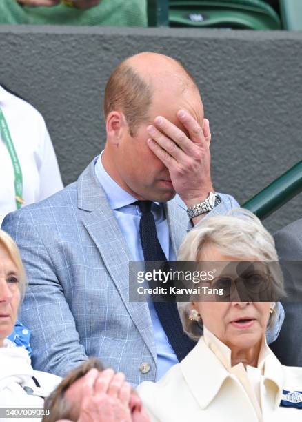 Prince William, Duke of Cambridge attends day 9 of the Wimbledon Tennis Championships with Catherine, Duchess of Cambridge at All England Lawn Tennis...