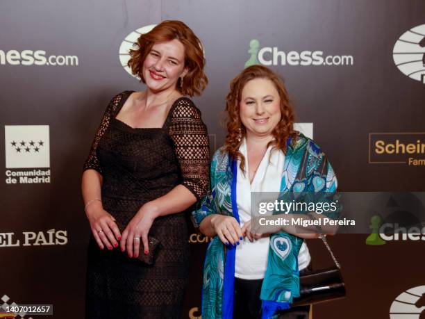 S Managing Director Dana Reizniece-Ozola and Hungarian chess grandmaster Judit Polgár pose before the 2022 FIDE Chess Candidates Tournament closing...