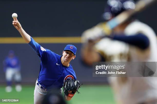 Kyle Hendricks of the Chicago Cubs throws a pitch in the first inning against the Milwaukee Brewers at American Family Field on July 05, 2022 in...