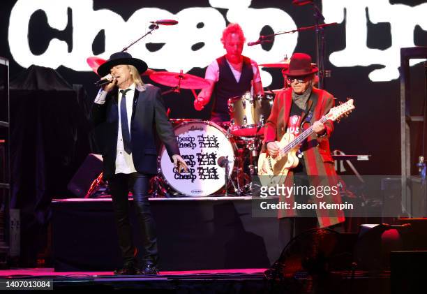 Robin Zander and Tom Petersson of the band Cheap Trick perform at Bridgestone Arena on July 05, 2022 in Nashville, Tennessee.