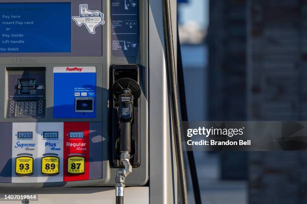 Chevron gas station is seen on July 05, 2022 in Houston, Texas. Gasoline prices in Houston and around the country have fallen for three consecutive...