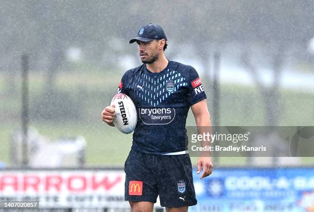 Jordan McLean is seen during a New South Wales Blues State of Origin training session at Les Burger Fields on July 06, 2022 in Kingscliff, Australia.