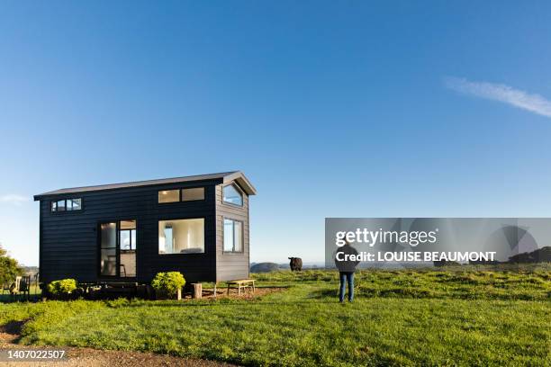 senior female farmer and her tiny home - farm australia stock pictures, royalty-free photos & images