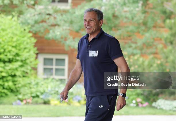 Bob Iger, Chairperson of Disney, arrives at the Sun Valley Resort for the Allen & Company Sun Valley Conference on July 05, 2022 in Sun Valley,...