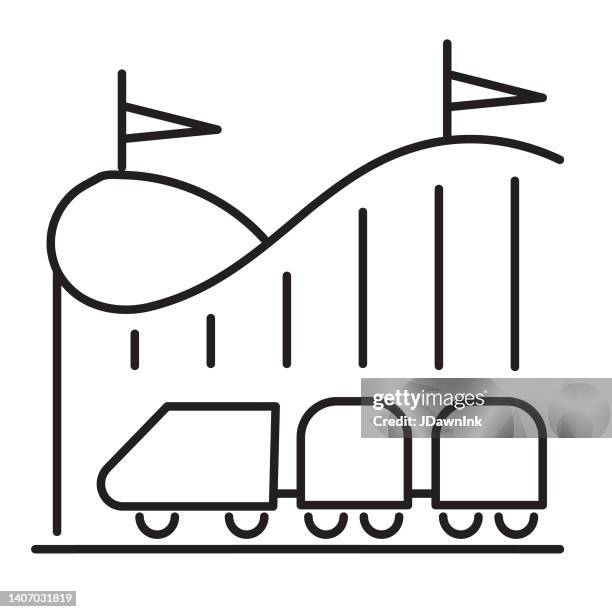 summer carnival roller coaster thin line icon - editable stroke on white background - rollercoaster stock illustrations