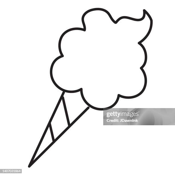 summer carnival food cotton candy thin line icon - editable stroke on white background - cotton candy stock illustrations