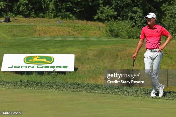 Maverick McNealy of the United States waits to putt on the 16th green during the final round of the John Deere Classic at TPC Deere Run on July 03,...