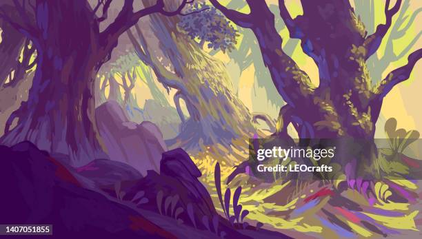 beautiful forest - dramatic landscape stock illustrations