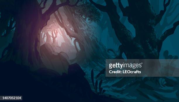 beautiful spooky forest - forest morning light stock illustrations