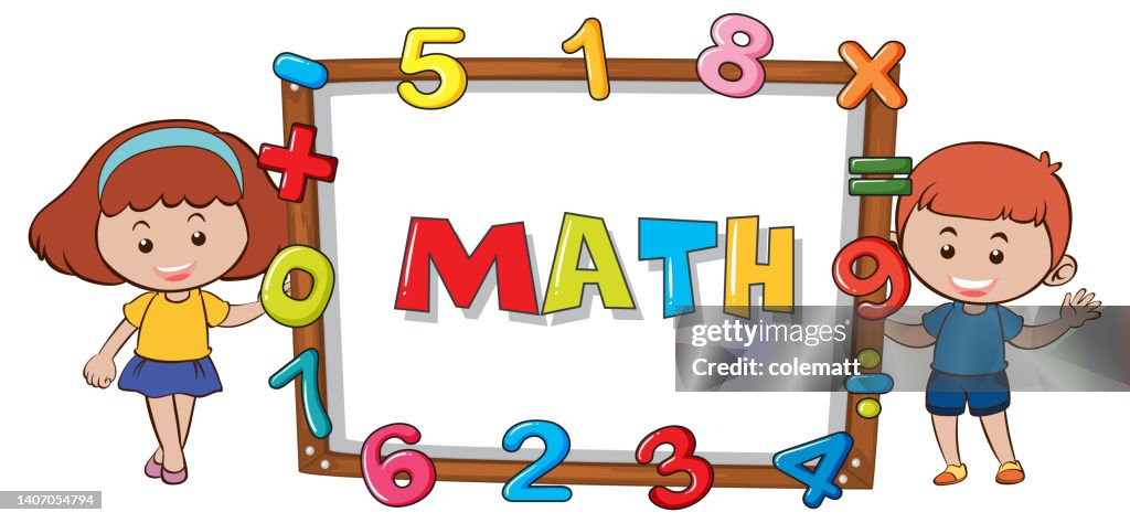 Cartoon Letter Math Math Word On Board With Cartoon Kids High-Res Vector Graphic - Getty Images