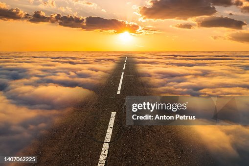 Road in the clouds. Paradise concept Road in the clouds. Paradise concept