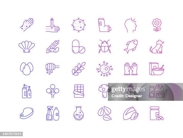 ilustrações de stock, clip art, desenhos animados e ícones de simple set of allergy and basic allergens related vector line icons. outline symbol collection - peanuts field