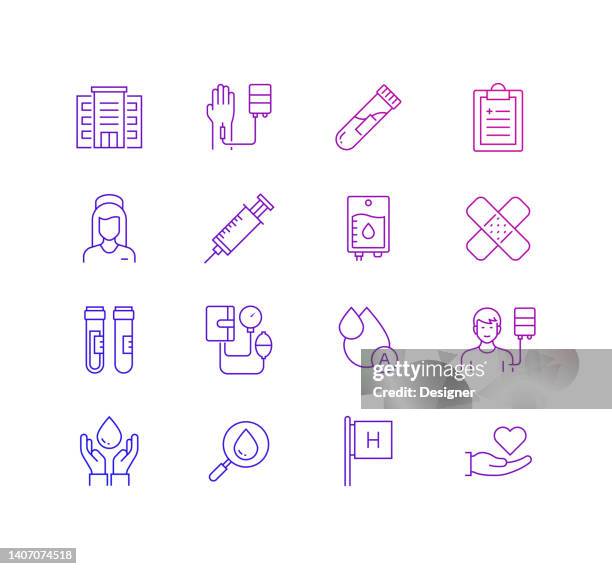 simple set of blood donation related vector thin line icons. outline symbol collection. - blood cells icon stock illustrations