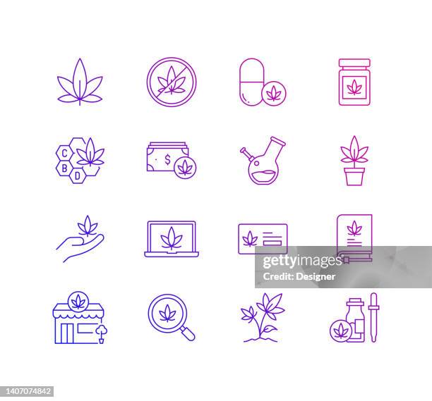 einfache satz von cannabis verwandte vektor linie icons. umrisssymbol-auflistung - cannabis medicinal stock-grafiken, -clipart, -cartoons und -symbole