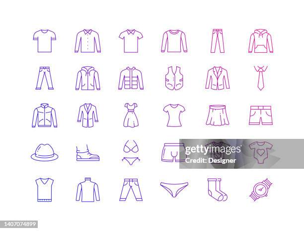 simple set of clothes related vector thin line icons. outline symbol collection. - tshirt icon stock illustrations