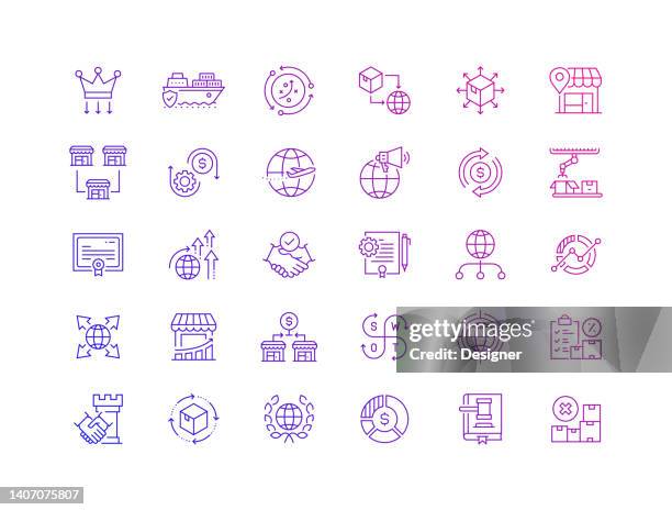 simple set of global business related vector thin line icons. outline symbol collection - financial technology 幅插畫檔、美工圖案、卡通及圖標