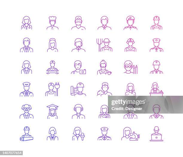 einfache reihe von berufen und avatare verwandte vektor dünne linie icons. gliederungssymbolsammlung. - female doctor stock-grafiken, -clipart, -cartoons und -symbole