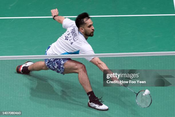 Parupalli Kashyap of India in action against Tommy Sugiarto of Indonesia in their men's singles match on day two of the Perodua Malaysia Masters at...