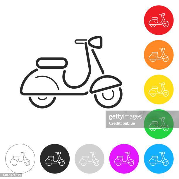 stockillustraties, clipart, cartoons en iconen met scooter motorcycle - side view. icon on colorful buttons - bromfiets