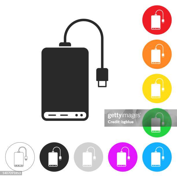 external hard drive. icon on colorful buttons - hard drive stock illustrations