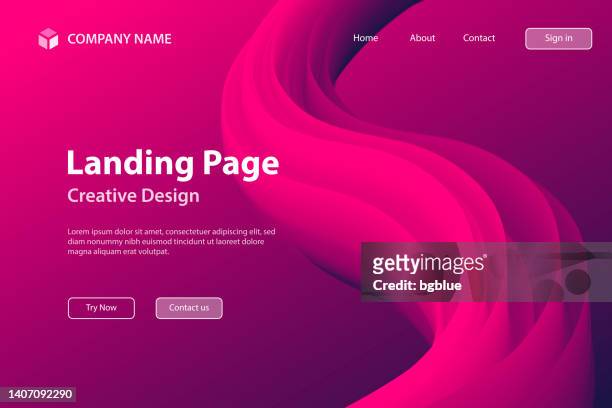 landing page template - fluid abstract design on pink gradient background - magenta stock illustrations