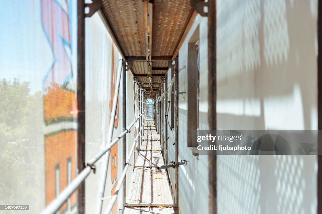 Scaffolding on a building facade